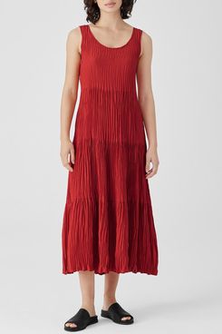 Eileen Fisher Tiered Pleated Silk Midi Dress