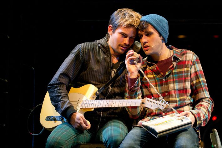 In this theater publicity image released by Richard Kornberg & Associates, Matt Shingledecker, left, and Adam Chanler-Berat of the Broadway production of "Rent," are shown in New York. (AP Photo/Richard Kornberg & Associates, Joan Marcus)