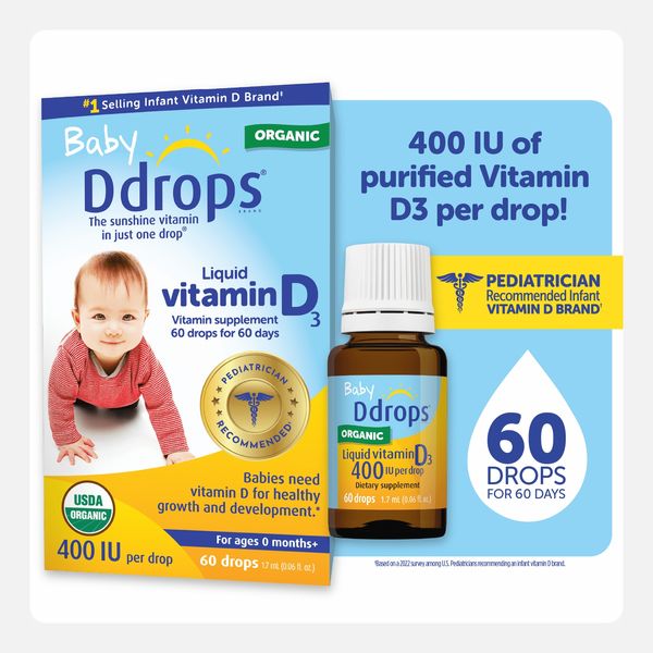Baby Ddrops Liquid Organic Vitamin D3 Supplement Drops