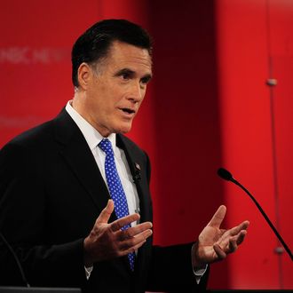 Republican presidential hopefuls Mitt Romney takes part in The Republican Presidential Debate at University of South Florida in Tampa, Florida, January 23, 2012. 