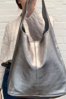 Studio Tew Metallic Leather Slouch Bag: Silver Boho Shoulder Bag