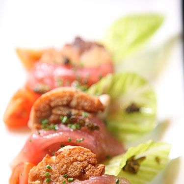 Sweetbreads and bluefin tuna, romaine hearts