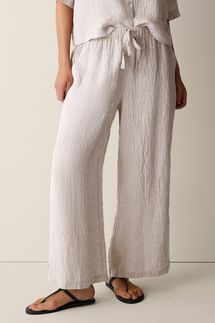 Eileen Fisher Puckered Organic Linen Stripe Wide-Leg Pant