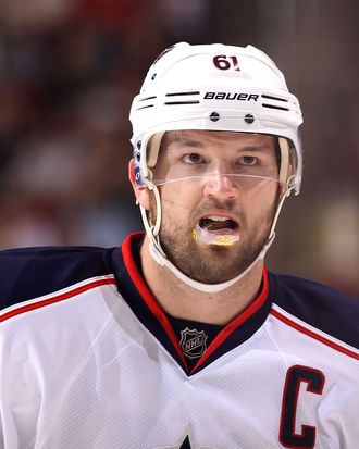 Rick Nash #61 of the Columbus Blue Jackets in action during the NHL game against the Phoenix Coyotes