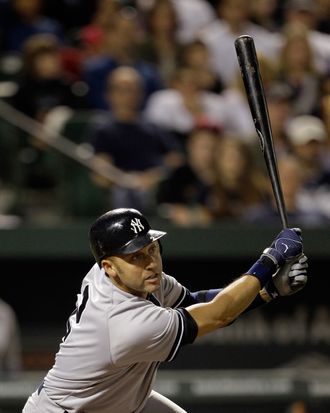 Derek Jeter fakes being hit by pitch 