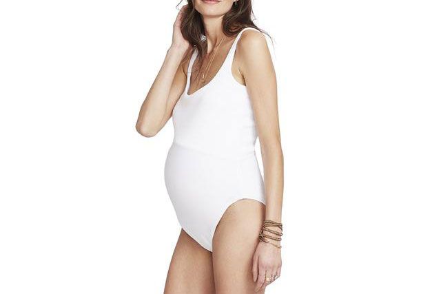 white maternity bathing suit