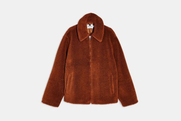 Topman Rust Short Teddy Faux Fur Jacket