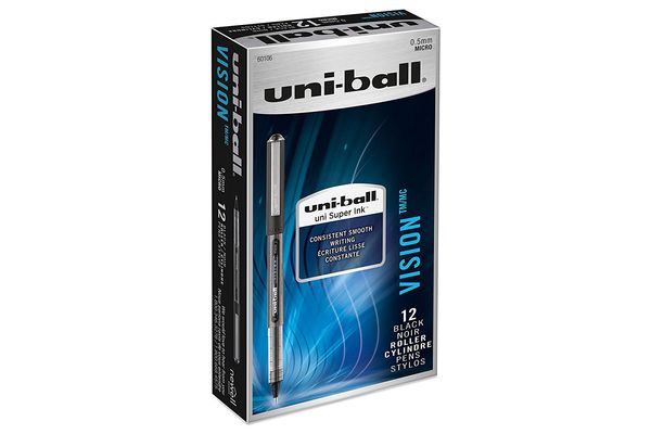Uni-ball Vision Rollerball Pens, Micro Point (0.5mm), 12 count
