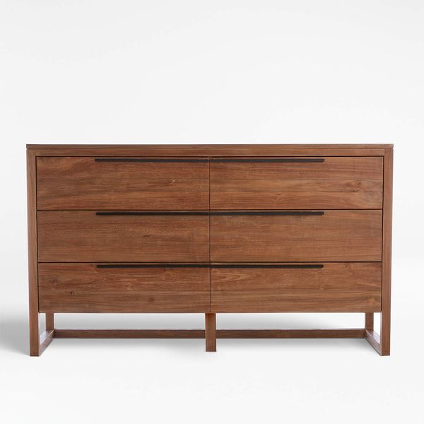 Crate & Barrel Linea Natural Teak Wood 6-Drawer Dresser