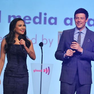 NEW YORK, NY - MARCH 24: Naya Rivera and Cory Monteith onstage during the 23rd Annual GLAAD Media Awards at the Marriott Marquis Hotel on March 24, 2012 in New York City. (Photo by Fernando Leon/Getty Images)