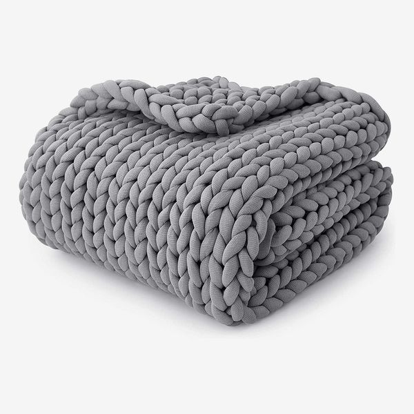 YnM 20-Poung Knitted Weighted Blanket, French Silver, 60”x80”