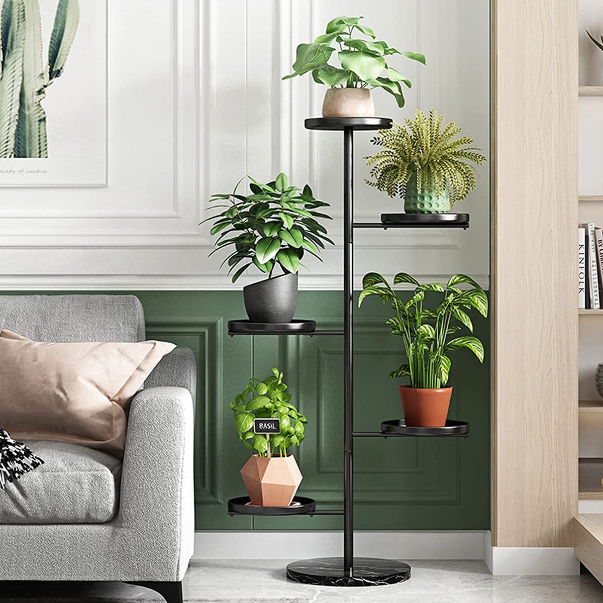 Large Modern Plant Pot with Wood Stand Perfect for Succulent Plants Flower Pot Included Plant Stand with Planter 10, Black Planter + Medium Stand Indoor Plants & Artifical Plants