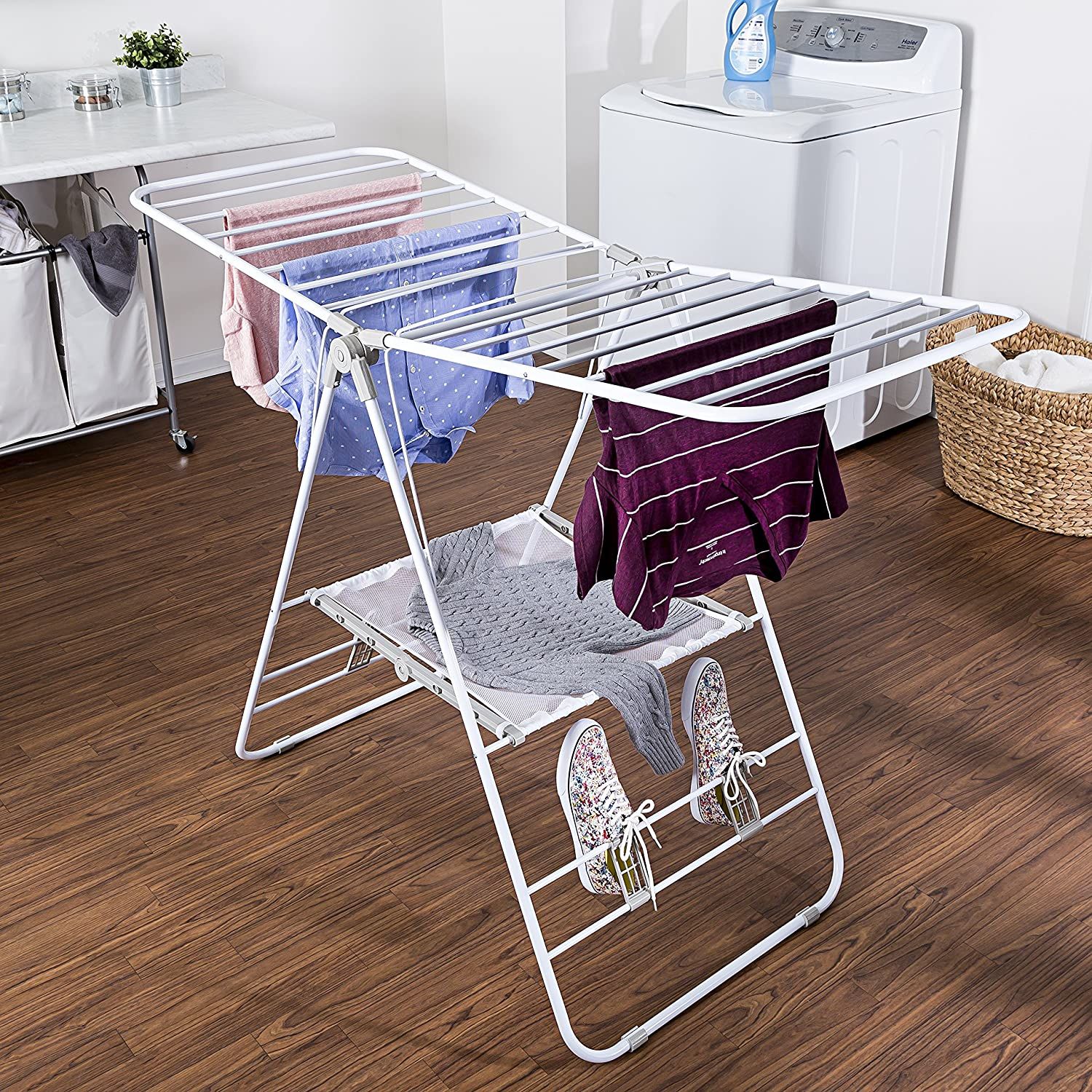 JAUREE Clothes Drying Rack Underwears Suitable for Socks Square, 40-Clips Drying Towels and Baby Clothes Stainless Steel Laundry Hanging Rack for Balcony and Courtyard