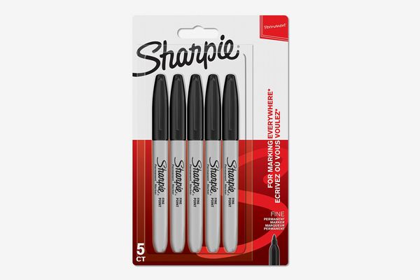 Sharpie Permanent Markers, Fine Tip, Black, 5 Pack