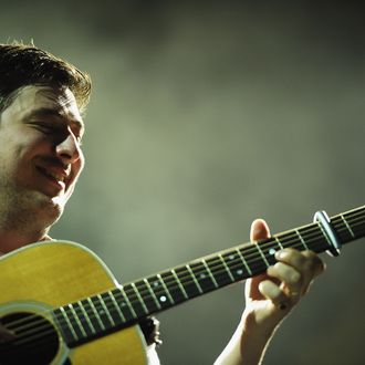 HOBOKEN, NJ - AUGUST 01: Vocalist/guitarist Marcus Mumford of Mumford & Sons performs at Pier A on August 1, 2012 in Hoboken, New Jersey. (Photo by Michael Loccisano/Getty Images)