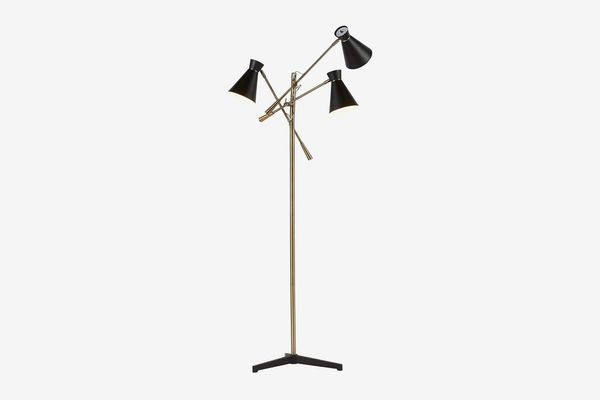 Rivet Retro 3-Arm Floor Lamp with Bulbs, Brass