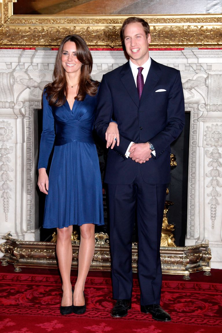 LONDON, ENGLAND - NOVEMBER 16:  Prince William and Kate Middleton pose for photographs in the State Apartments of St James Palace on November 16, 2010 in London, England. After much speculation, Clarence House today announced the engagement of Prince William to Kate Middleton. The couple will get married in either the Spring or Summer of next year and continue to live in North Wales while Prince William works as an air sea rescue pilot for the RAF. The couple became engaged during a recent holiday in Kenya having been together for eight years.  (Photo by Chris Jackson/Getty Images) *** Local Caption *** Prince William;Kate Middleton