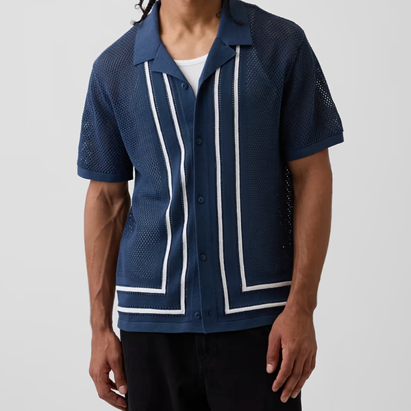 Gap Stripe Camp Collar Sweater Shirt