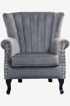 Grey Velvet Upholstered Accent Chair
