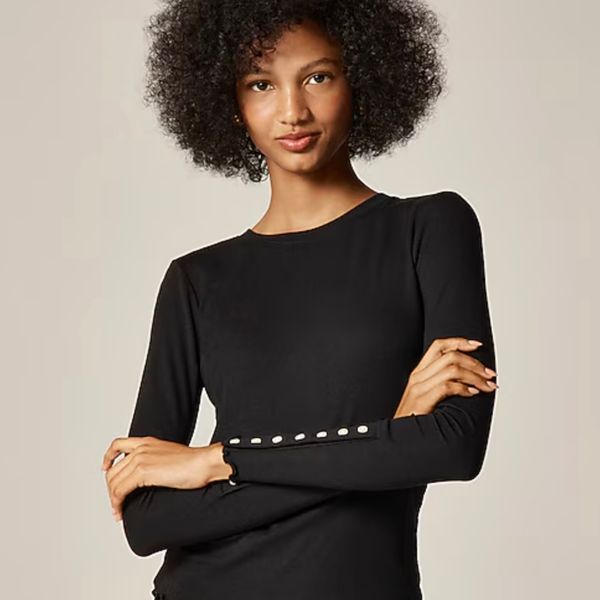 J.Crew Refined Rib T-shirt With Button Cuffs