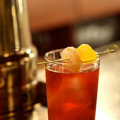 Bill'z Royal Rickey, made with Aylesbury Duck vodka, Cedia Acai Berry, Chartreuse and fresh ginger lemonade.
