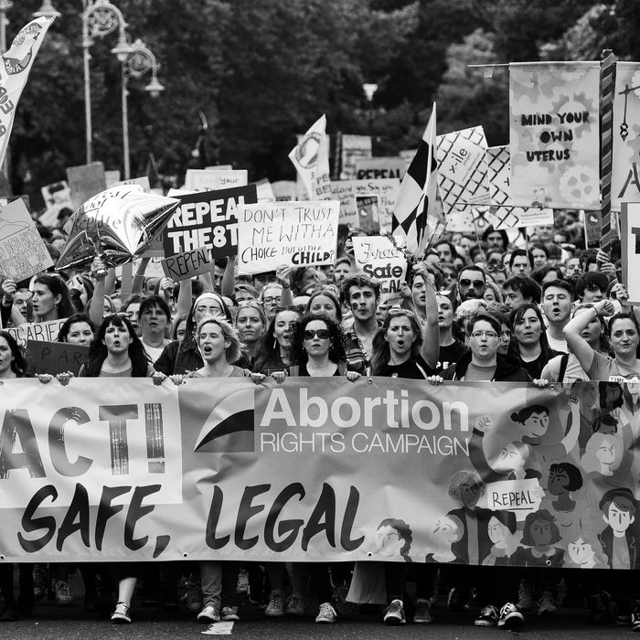 Women protesting for abortion rights in Ireland.