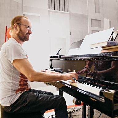 5:30 p.m. Preshow break: Playing slowly is soothing; you learn harmony and find ideas. I work on Chopin, and you wouldn’t want to hear me. Working on the score, I was mainly playing guitar.