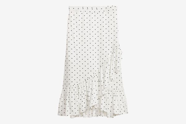 Calf-length flounced skirt