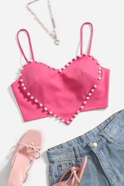Shein Icon Pearls Decor Heart Pattern Cami Top