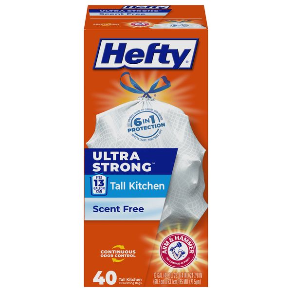 Hefty Ultra Strong Tall Kitchen Trash Bags - Scent Free, 13 Gallon, 40 Count