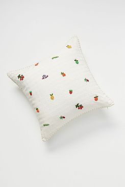 Anthropologie Hand-Embroidered Fruit Pillow