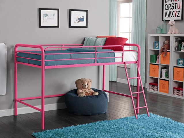 DHP Junior Loft-Bed Frame With Ladder, Pink