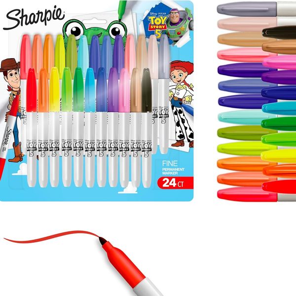 Sharpie Permanent Markers, Toy Story 5 Packaging, Assorted, Fine Point, 24 Count