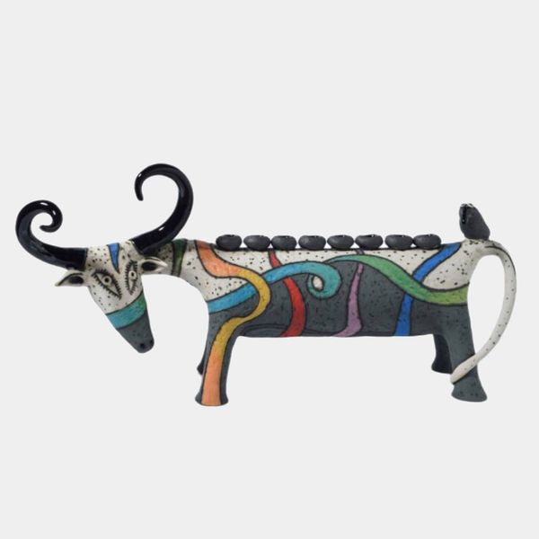 Inna Olshansky Ceramic Colorful Bull Menorah