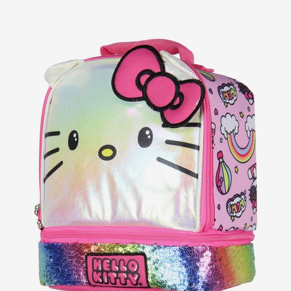 Sanrio Hello Kitty Kids Lunch Box 3-D Ears and Rainbow Sequins Insulated Bag