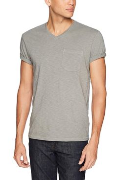 Amazon Brand - Goodthreads Men’s Lightweight Slub V-Neck Pocket T-Shirt Castle Rock/Grey