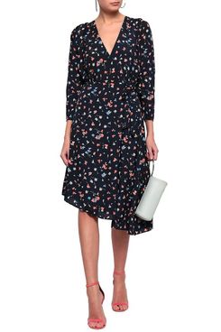 Joie Asymmetric Printed Crepe de Chine Wrap Dress