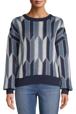 Scoop Blouson Geo Knit Sweater