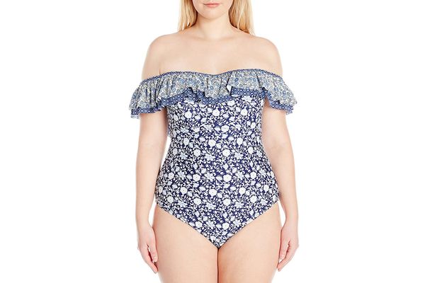Jessica Simpson Ditsy Floral Ruffle Off the Shoulder One-Piece