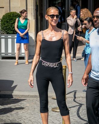 Céline Dion Wears Chanel Catsuit In Paris