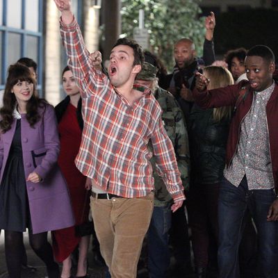 NEW GIRL: Nick (Jake Johnson, second from R) and the gang go on an epic Valentine's Day pub crawl in the 