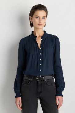Quince Organic Textured Cotton Peasant Blouse