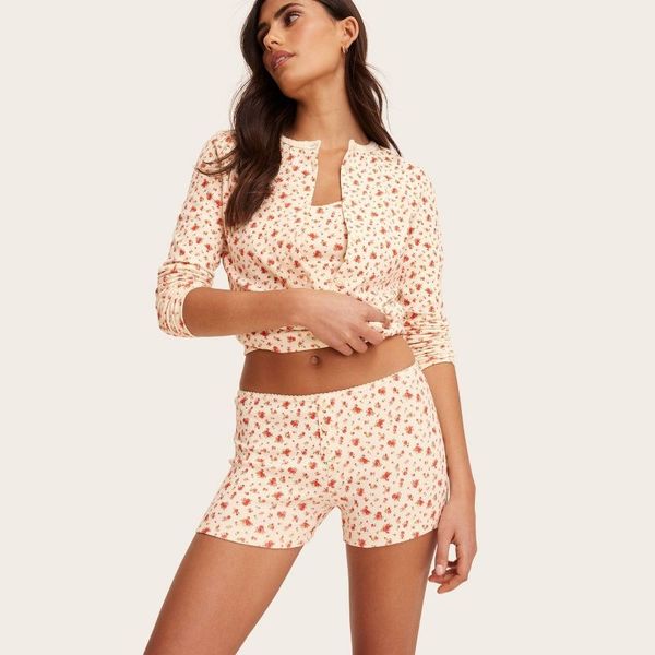 Parke x Target Cream Floral Women's High-Rise Pointelle Biker Shorts