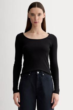 Everlane the Luxe Rib Long-Sleeved Scoop-Neck Tee - Black