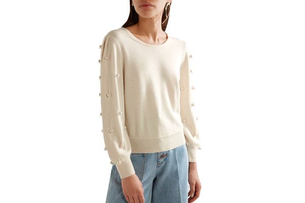 Marc Jacobs Faux Pearl-Embellished Wool-and-Cashmere-Blend Sweater
