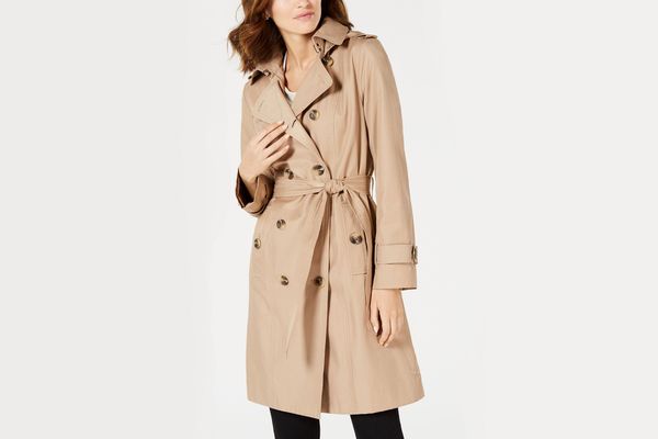 London Fog Double-Breasted Water Resistant Hooded Trench Coat
