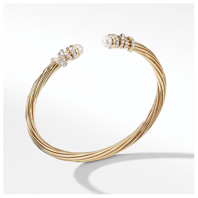 Helena End Station Bracelet in 18K Yellow Gold with Pearls and Diamonds