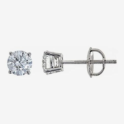 Amazon Collection AGS Certified 14k White Gold Diamond with Screw Back and Post Stud Earrings