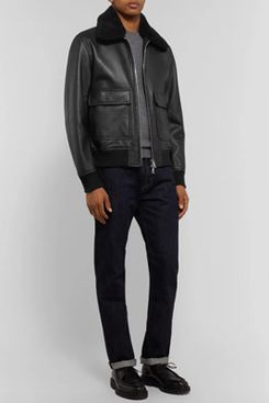 Mr P. Shearling-Trimmed Leather Bomber Jacket