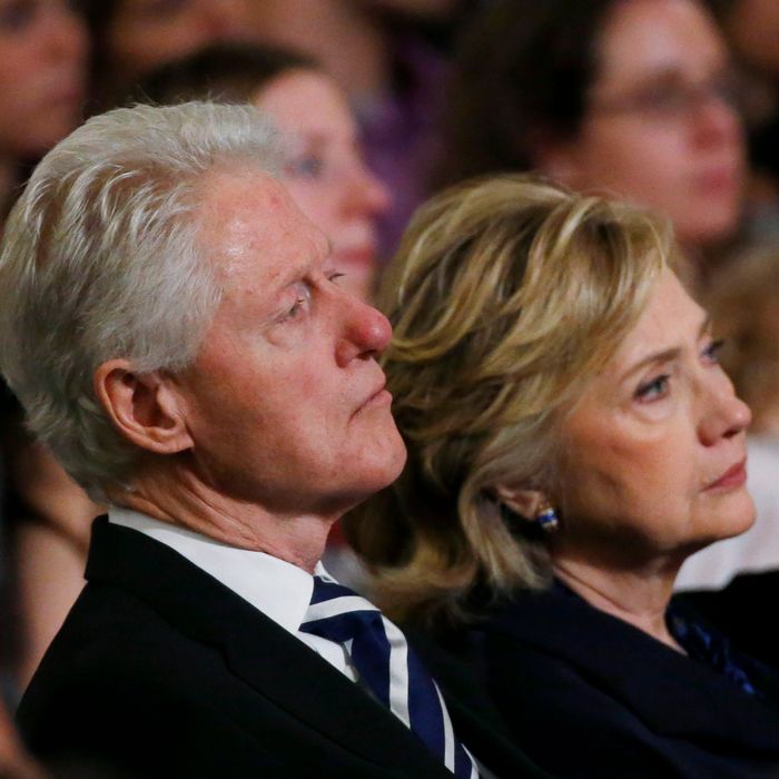 NEW YORK, NY - MAY 15: (L-R) Former U.S. president Bill Clinton and former U.S. Secretary of State Hillary Clinton attend the opening ceremony for the National September 11 Memorial Museum at ground zero May 15, 2014 in New York City. The museum spans seven stories, mostly underground, and contains artifacts from the attack on the World Trade Center Towers on September 11, 2001 that include the 80 ft high tridents, the so-called